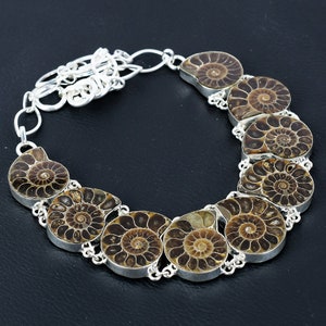 Ammonite Fossil Necklace: Handmade 925 Sterling Silver Adjustable Chain