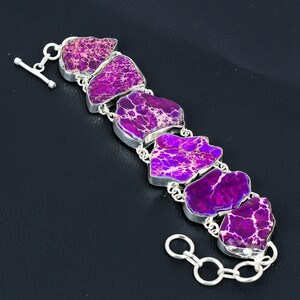 Purple Sea Sediment Jasper Bracelet Natural Gemstone Jewelry 925 Sterling Silver Bracelet Adjustable Chain Bracelet Handmade Unique Bracelet