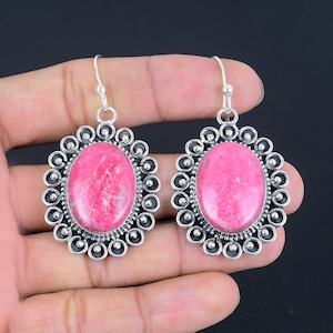 Thulite Dangle Earrings: Sterling Silver Gemstone Jewelry