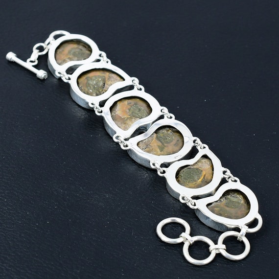 Bracciale In Argento Sterling 925 Con Ammonite Naturale Bicolore - Foto 9