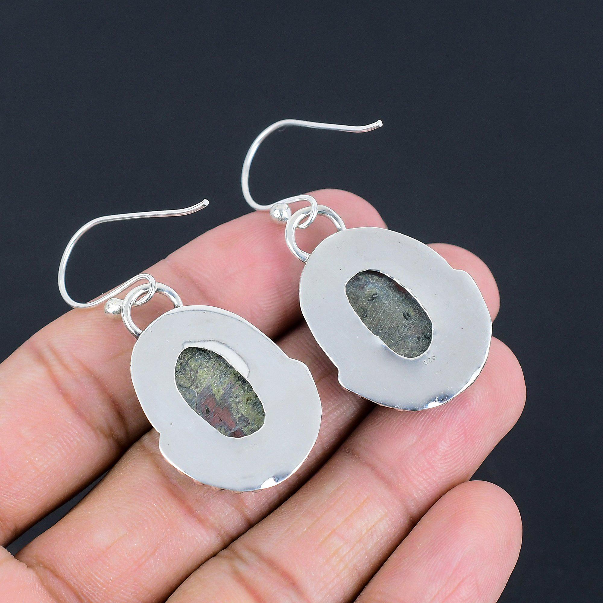 Dragon Bloodstone 925 Sterling Silver Earrings: Handmade Gemstone