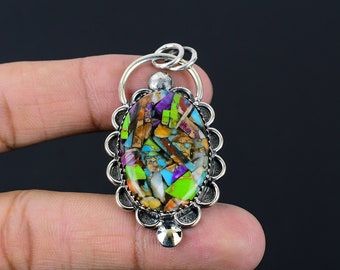 Handmade Sterling Silver Navajo Pendant Fiesta Kingman Turquoise ...