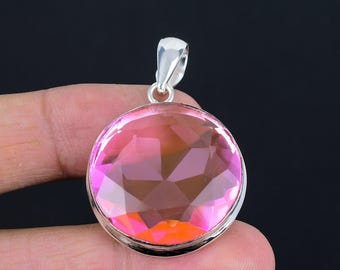 Pendentif kunzite rose à facettes : bijoux faits main en argent sterling 925
