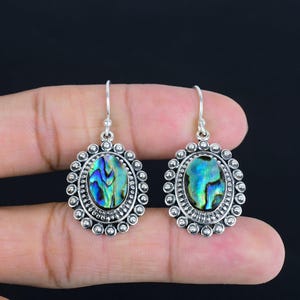 Handmade Vintage Abalone Shell Earrings: 925 Sterling Silver Jewelry