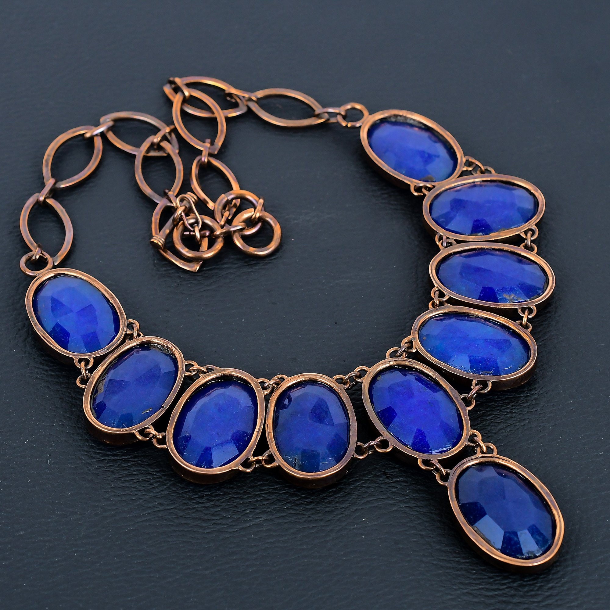 Estate 925 Collana Argento Ovale Giallo Zaffiro 7x5mm Gemma Gioielli 16