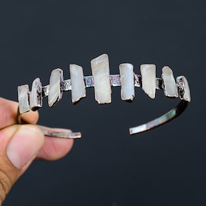 Mother Of Pearl Bangle Gemstone Cuff Bracelet Electroformed Copper Adjustable Bangle Handmade Bracelet Electroformed Jewelry Gift For Mother