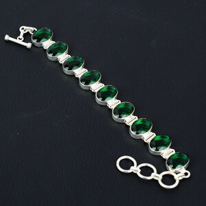 Faceted Chrome Diopside Bracelet: Handmade 925 Sterling Silver, Adjustable
