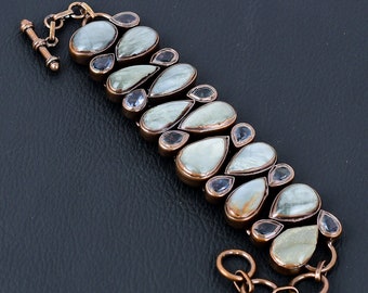 Handgefertigtes Kyanit & Tansanit Quarz Kupfer Armband, Verstellbar