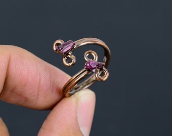 Anello in rame elettroformato fatto a mano: tormalina rosa, regolabile