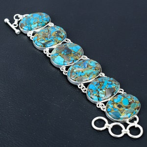 Copper Chrysocolla Bracelet: Handmade 925 Sterling Silver Adjustable Gemstone Jewelry