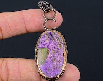 Handmade Purpurite Pendant, Electroformed Copper Gemstone Jewelry