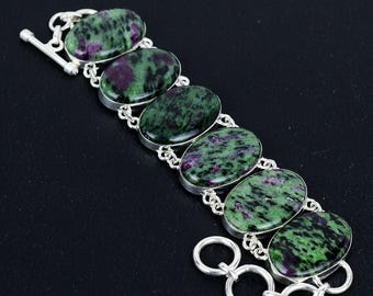 Rubin Zoisit Armband: Handgefertigte 925 Sterling Silber Kette