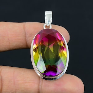 Colgante de turmalina multifacética de plata de ley 925, colgante de piedras preciosas, joyería de turmalina multifacética, colgante bohemio hecho a mano, regalo para esposa