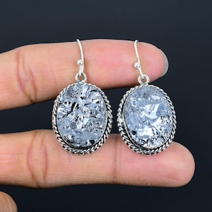 Shungite Gemstone Earrings: Handmade 925 Sterling Silver, Vintage Style