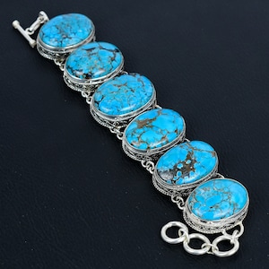 Vintage Tibetan Turquoise Bracelet: Handmade 925 Sterling Silver Adjustable Chain