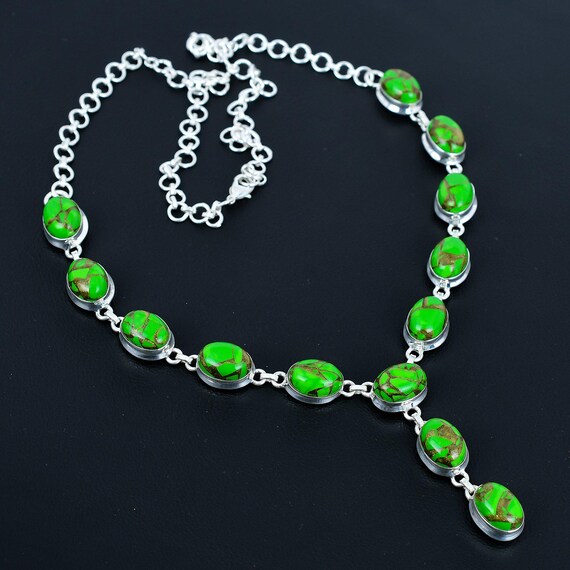Buy Copper Green Turquoise Necklace Handmade Gemstone Jewelry 925