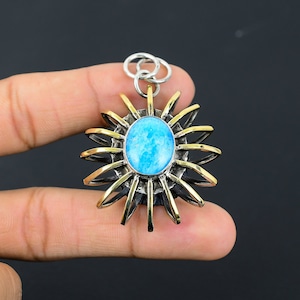 Handmade Smithsonite Pendant: 925 Sterling Silver 18K Gold Plated Cage Jewelry