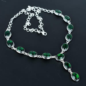Faceted chrome diopside necklace natural gemstone necklace handmade jewelry 925 sterling silver adjustable chain necklace anniversary gifts