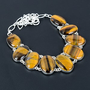 Handmade Tiger&#39;s Eye 925 Sterling Silver Necklace - Adjustable