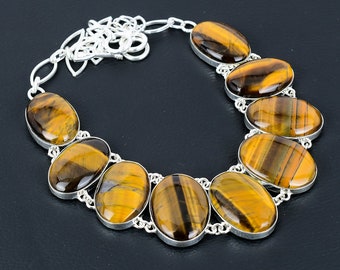 Handmade Tiger's Eye 925 Sterling Silver Necklace - Adjustable