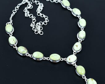 Lemon Chrysoprase Necklace: Handmade 925 Sterling Silver Adjustable Chain