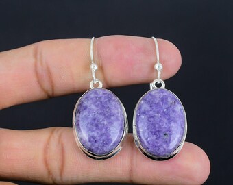 Handmade Lepidolite Gemstone Earrings: 925 Sterling Silver, Dainty Jewelry