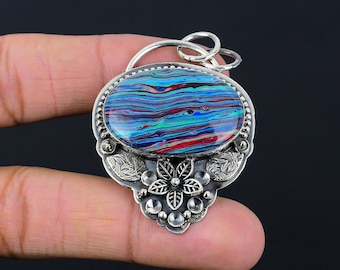 Ciondolo arcobaleno Calsilica Ciondolo in argento sterling 925 Ciondolo arcobaleno Calsilica con pietre preziose Gioielli fatti a mano Ciondolo delicato Ciondolo fiore Regalo per la mamma