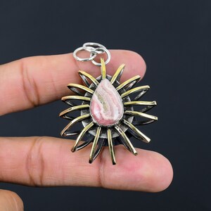 Handmade Pear Rhodochrosite Pendant: 925 Sterling Silver, 18K Gold Plated