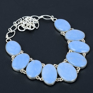 Angelite Gemstone Necklace: Handmade 925 Sterling Silver, Adjustable Chain