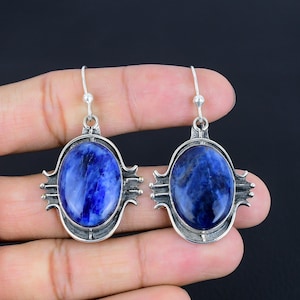 Sodalite Earring Genuine Gemstone Jewelry Handmade Earrings 925 Sterling Silver Earring Dangle Earring Real Sodalite Jewelry Gifts For Wife