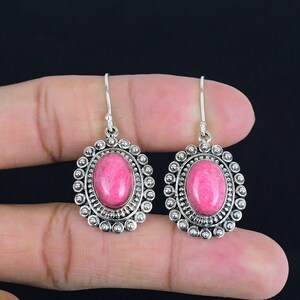 Handmade Thulite Earrings: Vintage Sterling Silver Gemstone Jewelry