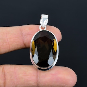 Handmade Oval Smoky Quartz Pendant: 925 Sterling Silver Gemstone Jewelry