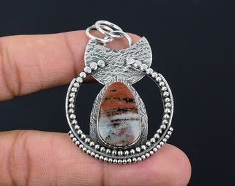 Ciondolo in argento sterling 925 con diaspro oceanico fatto a mano, stile antico