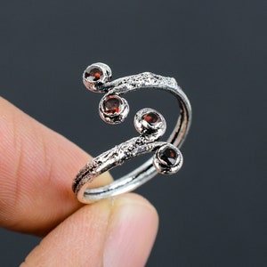 Handmade Mozambique Garnet Ring: Electroformed Copper, Silver Plated, Adjustable