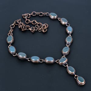 Handmade Aquamarine Gemstone Necklace: Electroformed Copper, Adjustable Chain