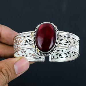 Red Fire Labradorite Bangle: Handmade 925 Sterling Silver Cuff