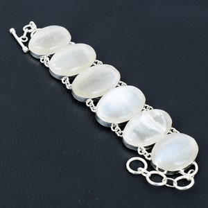 Handmade Selenite Bracelet: 925 Sterling Silver Adjustable Chain
