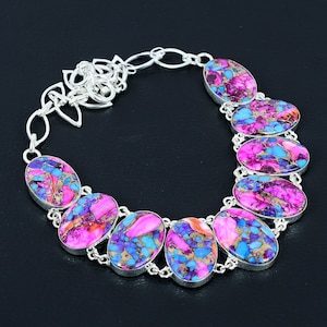Kingman Pink Dahlia Turquoise Necklace: Sterling Silver Gemstone Jewelry
