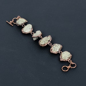 Handmade Electroformed Copper Pyrite Bracelet: Adjustable Gemstone Jewelry