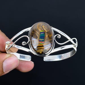 Ethopian opal in boulder opal bangle gemstone cuff bracelet 925 sterling silver adjustable bangle handmade brand new bracelet gifts for mom