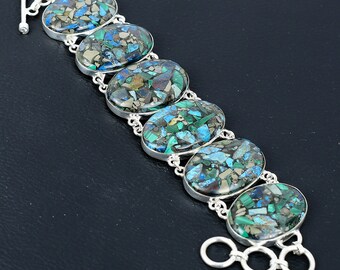 Handmade Copper Azurite Malachite Bracelet: Sterling Silver Adjustable Chain