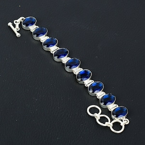 Faceted Tanzanite Quartz Bracelet Gemstone Bracelet 925 Sterling Silver Bracelet Adjustable Chain Bracelet Handmade Bracelet Engagement Gift