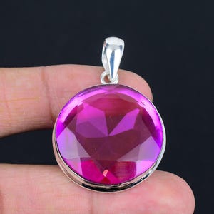 Faceted Pink Tourmaline Pendant: Handmade 925 Sterling Silver Boho Jewelry