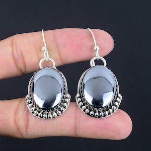 Handmade Shungite Earrings: Oval Gemstone, 925 Sterling Silver