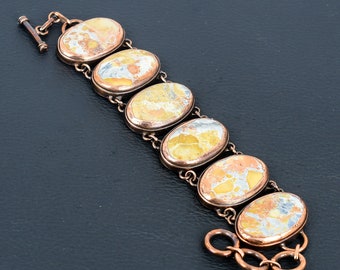 Handgefertigtes Maligano Jaspis Armband: Elektrogeformter Kupfer Schmuck