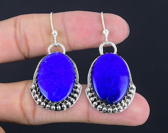 Handmade Lapis Lazuli Earrings: 925 Sterling Silver Gemstone Jewelry