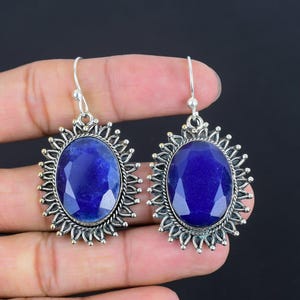Faceted Blue Sapphire Earrings: Handmade 925 Sterling Silver Jewelry