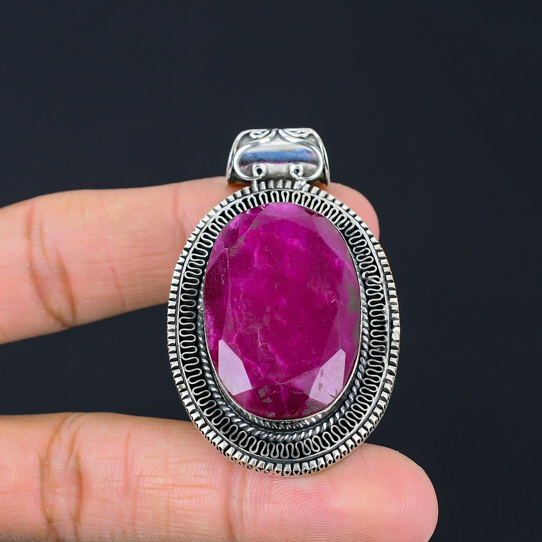 Faceted Kashmir Ruby Pendant Natural Gemstone Jewelry Vintage Pendant