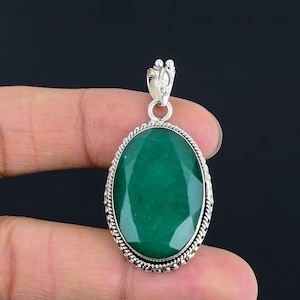 Faceted Zambian Emerald Pendant: Handmade Sterling Silver Birthstone Jewelry