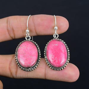 Vintage Thulite Earrings: Handmade 925 Sterling Silver Gemstone Jewelry
